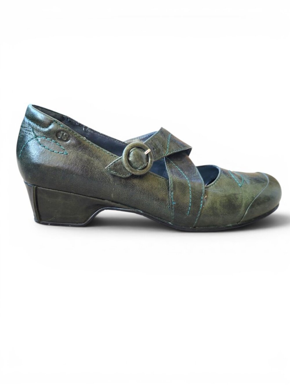 Joseph Seibel Marissa Moss Green Leather Heeled Mary Jane Shoes